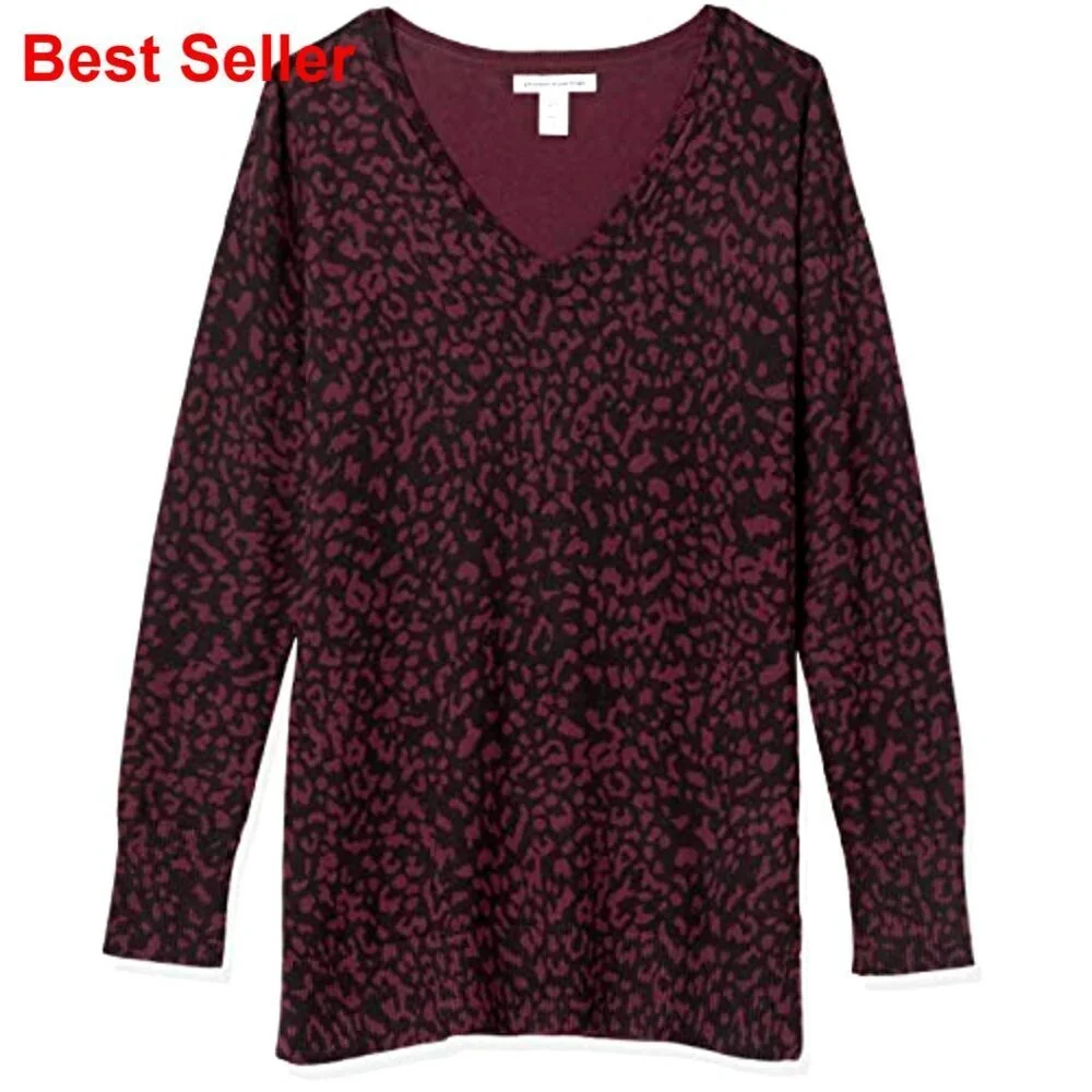 Lightweight Long Sleeve V-Neck Tunic Sweater, Plus Size, Cotton Blend